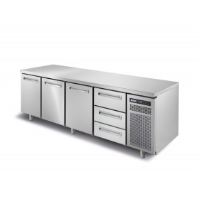 AFINOX - Table réfrigérée positive 3 tiroirs et 3 portes sans dessus, groupe à droite