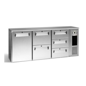 GAMKO - Arriere bar inox 1 porte 2 tiroirs asymétriques 3 tiroirs avec groupe logé