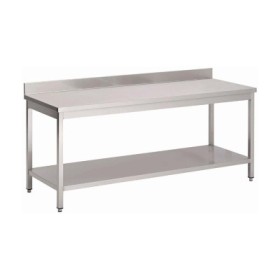 L2G - Table inox démontable avec étagère basse P. 700 mm L. 700 mm avec dosseret