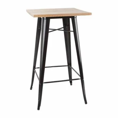 BOLERO - Table de bar Bistro noire avec plateau en bois