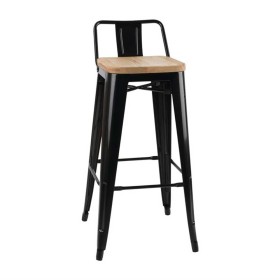 BOLERO - Tabourets hauts Bistro avec dossier et assise en bois noirs (lot de 4)