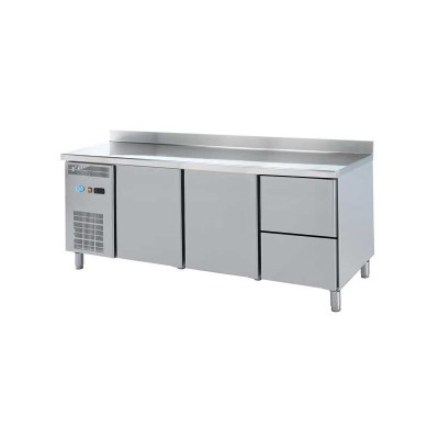Déclassé - Table réfrigérée adossée 3 portes GN1/1 + ensemble tiroirs, groupe à gauche
