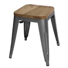 BOLERO - Tabourets bistro bas en acier gris métal avec assise en bois (lot de 4)