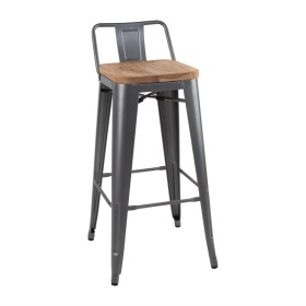 BOLERO - Tabourets bistro hauts avec dossier et assise en bois gris métallisé (lot de 4)