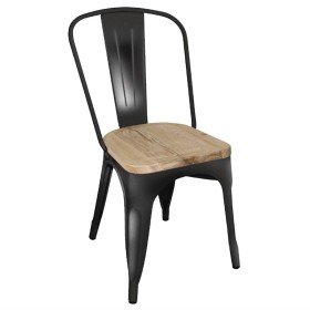 BOLERO - Chaise en acier noir avec assise en bois bistro (lot de 4)