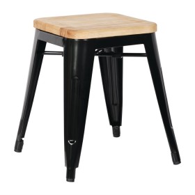 BOLERO - Tabourets bistro bas en acier noir avec assise en bois (lot de 4)