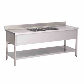 GASTRO M - Plonge inox 2 bacs avec étagère égouttoirs droite et gauche P. 700 mm L. 2000 mm