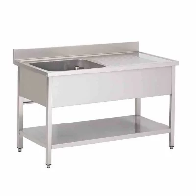 GASTRO M - Plonge inox avec étagère bac à gauche P. 700 mm L. 1400 mm