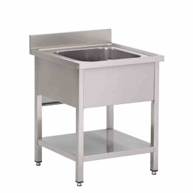 GASTRO M - Plonge inox avec étagère 1 bac P. 700 mm L. 700 mm