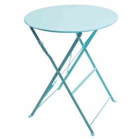 BOLERO - Table de terrasse ronde en acier bleu turquoise