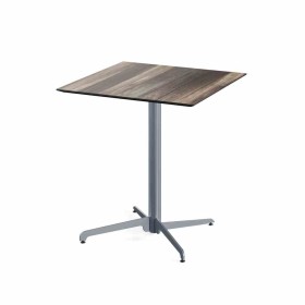VEBA - Table de bistrot X Cross avec piètement gris + plateau HPL Tropical Wood 70 x 70 cm