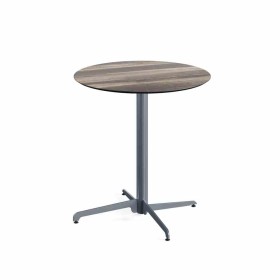 VEBA - Table de bistrot X Cross avec piètement gris + plateau HPL Tropical Wood Ø 70 cm