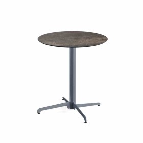 VEBA - Table de bistrot X Cross avec piètement  gris + plateau HPL Riverwashed Wood Ø 70 cm