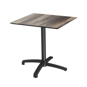 VEBA - Table de bistrot X Cross avec piètement noir + plateau HPL Tropical Wood 70 x 70 cm