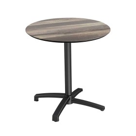 VEBA - Table de bistrot X Cross avec piètement noir + plateau HPL Tropical Wood Ø 70 cm