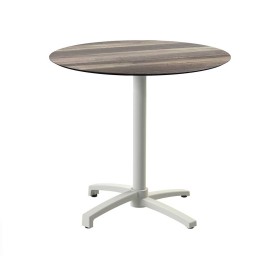 VEBA - Table de bistrot X Cross avec piètement sable + plateau HPL Tropical Wood Ø 70 cm
