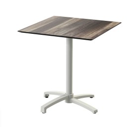 VEBA - Table de bistrot X Cross avec piètement sable + plateau HPL Tropical Wood 70 x 70 cm