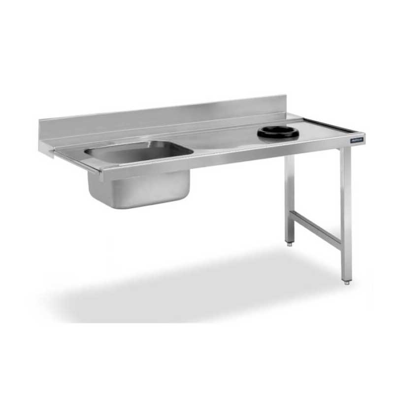 Table en angle entrée/sortie 1600x750x850 gauche avec renfort passage pour  lave-vaisselle